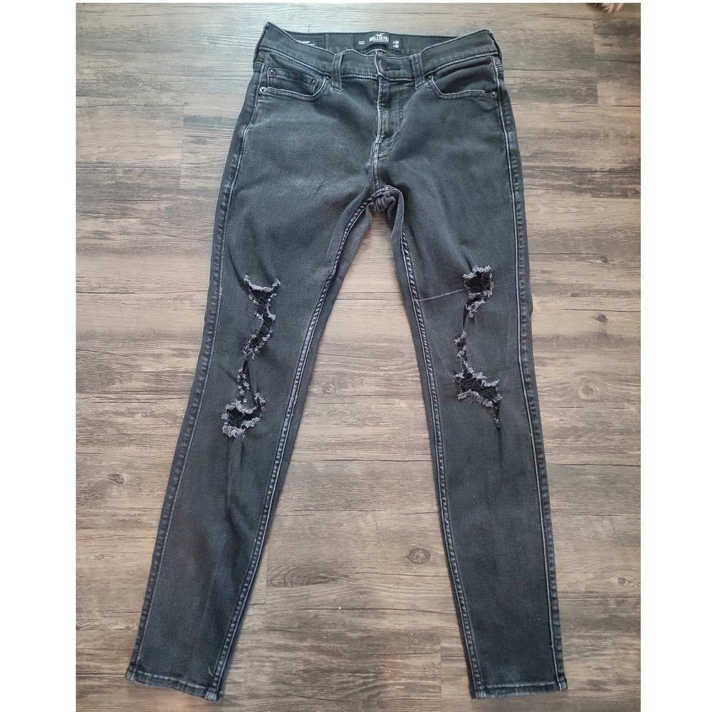 Hollister Super Skinny Advanced Stretch Distressed Ripped Jeans Mens 30x30 Black